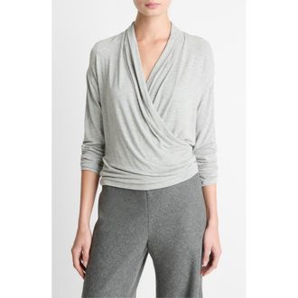 Vince Draped Faux Wrap Top in Heather Pale Grey at Nordstrom, Size X-Large