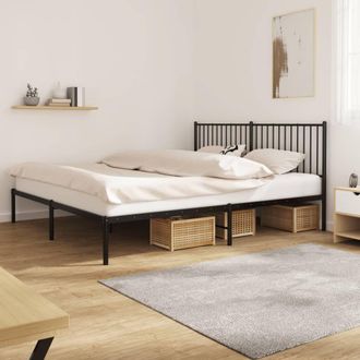 Berkfield Home Metal Bed Frame with Headboard Black 180x200 cm Super King