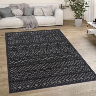 Paco Home Paco Home - Alfombra Salon De Habitacion Cocina Exterior Terraza Jardin Nordica Etnica Lisa Antracita, &Oslash; 120 Cm Redon