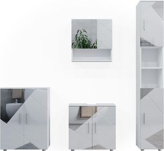 Vicco Conjunto De Muebles De Ba&ntilde;o Irma, Blanco, 4 Piezas, Con Armario Alto Y Cajonera