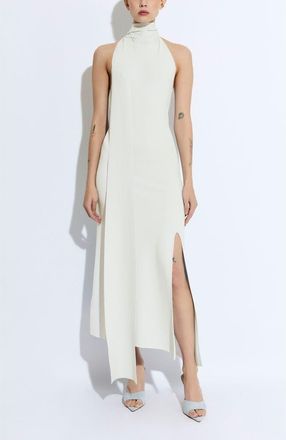 Sally Lapointe Matte Viscose Halterneck Dress in Off White at Nordstrom, Size X-Large