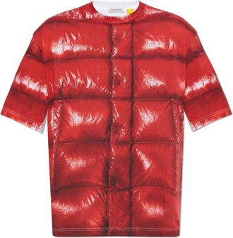 Moncler T-shirt met logo-motief en contrasterende print - unisex - T-shirts - Rood - XL - Katoen - Tops