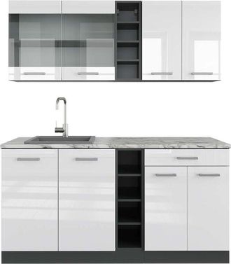 Vicco Cocina Vers&aacute;til R-line, Blanco Brillo/antracita, 160 Cm, Et M&aacute;rmol, Vicco