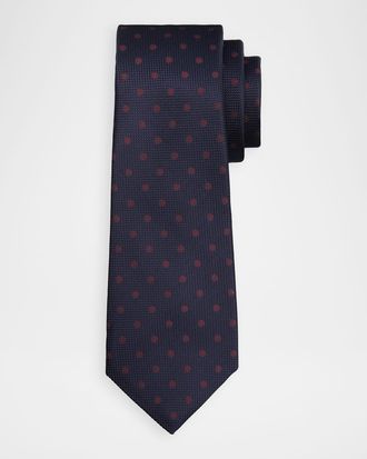 Kiton Men & apos;s Silk Polka-Dot Jacquard 7-Fold Tie