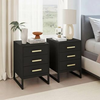 Melody Maison Pair Of Black 3 Drawer Bedside Tables - Luna Black Range