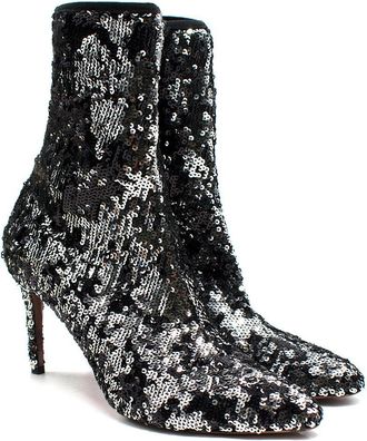 Aquazzura Black Sequin Heel Ankle Boots Size 37.5