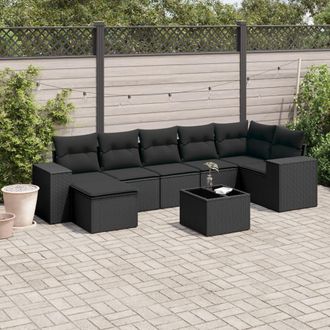 vidaXL Set De Sof&aacute;s De Jard&iacute;n 8 Piezas Y Cojines Rat&aacute;n Sint&eacute;tico Negro Vidaxl