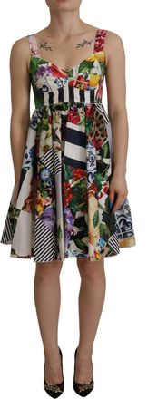 Dolce & Gabbana Multicolor Patchwork Poplin Bloemen A-Lijn Mini Uitlopende Damesjurk