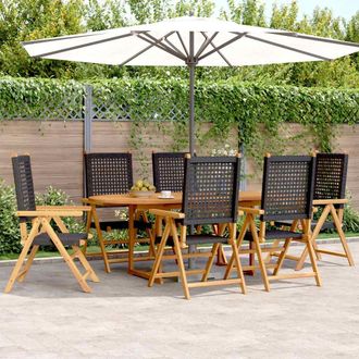 vidaXL Vidaxl - Set De Comedor De Jard&iacute;n 7 Pzas Rat&aacute;n Pe Madera Acacia Negro