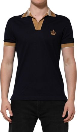 Dolce & Gabbana Black Cashmere Crown Logo Men Polo Mens T-shirt