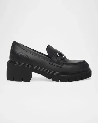 Nero Giardini Leather Block-Heel Bit Loafers