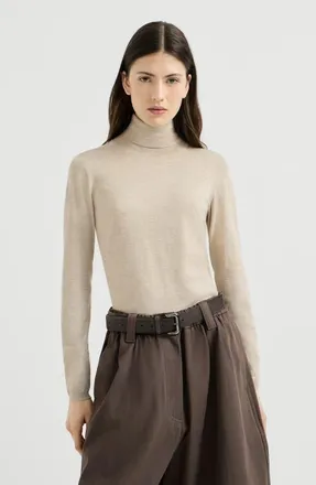 Brunello Cucinelli Sparkling cashmere and silk lightweight turtleneck sweater in Desert at Nordstrom, Size Xx-Large