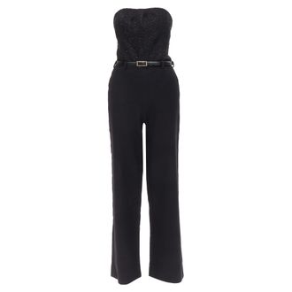 Jason Wu 2014 Runway black bead embellished boned corset belted jumpsuit US2 XS