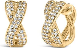 House of Brilliance 14K Yellow Gold 1/3 Cttw Diamond Criss Cross Huggie Hoop Earrings at Nordstrom
