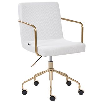 Beliani Silla De Oficina Funcional Tapizado De Pana Altura Ajustable Base Giratoria Blanco Crema Trinity