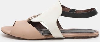 Marni Beige/white Leather Slingback Flat Sandals