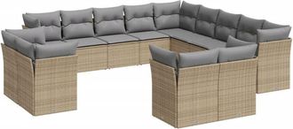 vidaXL Set Sof&aacute;s De Jard&iacute;n Con Cojines 13 Pzas Rat&aacute;n Sint&eacute;tico Beige Vidaxl