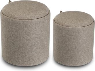 VERSA Taburete reposapi&eacute;s (set de 2) en algod&oacute;n y madera beige