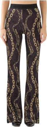 Versace Jeans Couture Fluwelen kettingprint flare broek - Dames - Wijde Broeken - Zwart - XS - Polyester - Broeken