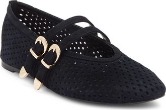 Steve Madden Lissa Perforated Mary Jane Flat in Black Suede at Nordstrom Rack, Size 6.5