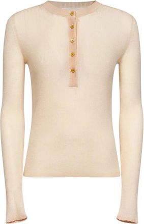 Chlo&eacute; Ribbed-knit Henley Shirt - Dames - Longsleeves - Oranje - S - Wol - Tops