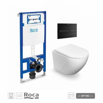 Roca Roca - Bastidor Duplo Pack Cisterna Empotrada Y Pulsador Pl7 Neg Mat C/ Inodoro Suspendido Round Smart 52cm Tor 3 C/ Asiento Fino