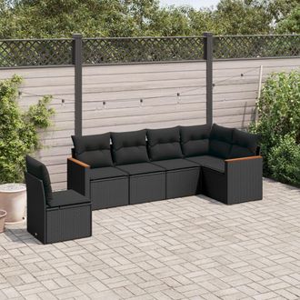 vidaXL Vidaxl - Set De Sof&aacute;s De Jard&iacute;n 6 Piezas Y Cojines Rat&aacute;n Sint&eacute;tico Negro