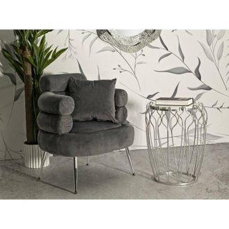 Dmora Sill&oacute;n Jurua, Asiento Acolchado, Sof&aacute; De Sal&oacute;n Individual, Silla Con Reposabrazos, 78x68 H85 Cm, Gris Y Plata - Dmora