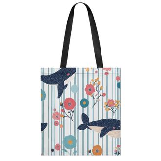 Generic Whales Flowers Japanese Womens Tote Casual Shopping Bag Lightweight Shoulder Bags Hobos Handbag for Work Travel Daily 35x40cm