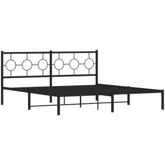 vidaXL Metal Bed Frame without Mattress with Headboard Black 180x200cm vidaXL