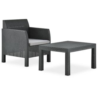 vidaXL Set De Muebles Jard&iacute;n 2 Piezas Con Coj&iacute;n Pp Rat&aacute;n Gris Antracita Vidaxl