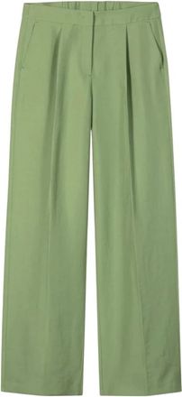 Luisa Cerano Wijde broek met elastische tailleband achter - Dames - Wijde Broeken - Groen - S - Leer - Broeken
