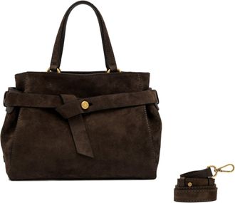 Gianni Chiarini Structured Dark Brown Suede Handbag with Gold-tone Accents