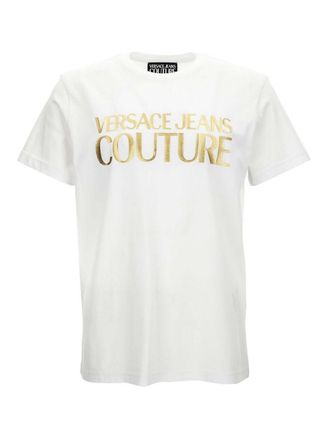 Versace Jeans Couture T-Shirt With Gold Logo In White Color