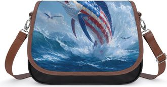 Generic US Flag Marlin Fish Crossbody Bags for Women Shoulder Messenger Bag Purse Handbags