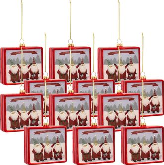 Melrose International Gnome Merry Christmas Ornament (Set of 12) - Red, White