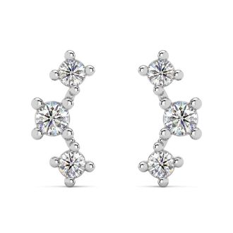 Pompeii3 1/5Ct TW 3-Stone Diamond Crawler Earrings 14k Gold Studs Lab Grown 1/3 Tall