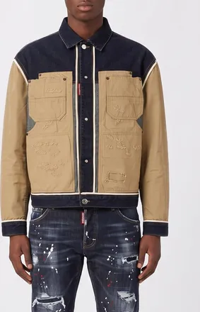 Dsquared2 Giacca di jeans in cotone con stampa astratta e logo posteriore