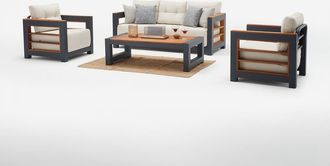 Emob Juego De Sal&oacute;n De Jard&iacute;n De Aluminio Y Madera Con Mesa Auxiliar Larix