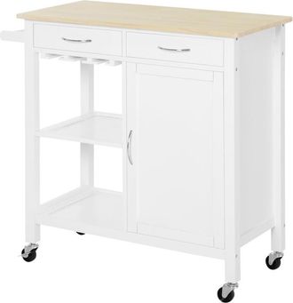 HOMCOM Carrello da Cucina con Ruote, 2 Cassetti e Anta in Legno 89x40x84cm - Homcom