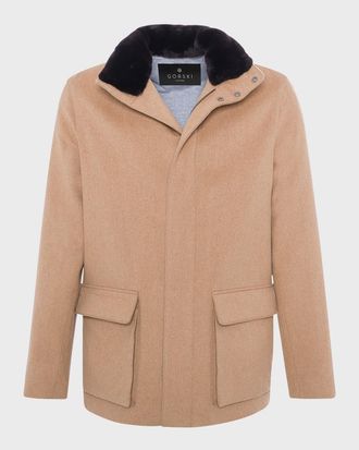 Gorski Men & apos;s Loro Piana Wool Jacket with Detachable Lamb Shearling Collar