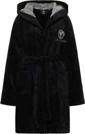 Carlo Colucci Nachtkleding, Dames, Zwart, L, Badjas met capuchon van velours badstof