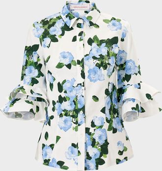 Carolina Herrera Tiered Ruffle Sleeve Button-Down Shirt