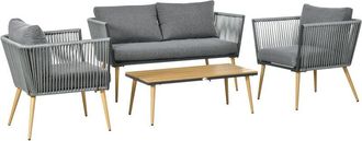 OUTSUNNY juego de muebles de jardín de ratán 4 piezas juego de conversación incluye sofá de 2 plazas 2 sillones y mesa de centro cojines para terraza
