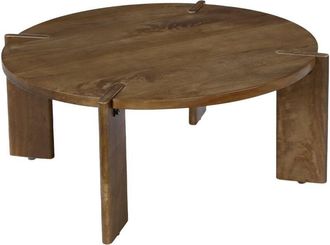 Sweeek Round Solid Mango Wood Coffee Table, Reva, Walnut coloured, 80x80x36 cm