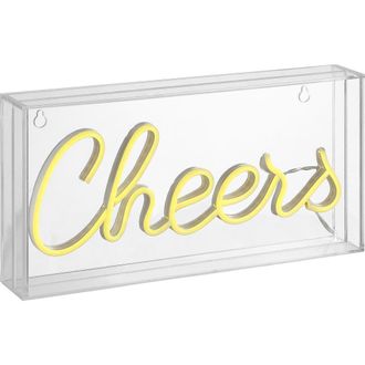 Jonathan Y Designs Cheers Contemporary Glam Acrylic Box USB Operated LED Neon Light in Yellow at Nordstrom
