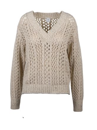 Eleventy Beige Alpaca-Blend Openwork Rhinestone Sweater