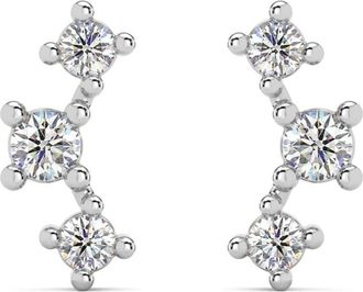 Pompeii3 1/5Ct TW 3-Stone Diamond Crawler Earrings 14k Gold Studs Lab Grown 1/3 Tall