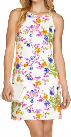 She + Sky Asymmetrical Cami Dress In White Multi