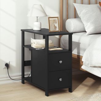 Woltu Woltu - Mesa De Sof&aacute; Moderna Con Estaci&oacute;n De Carga, Para Sala De Estar Y Dormitorio, Color Negro